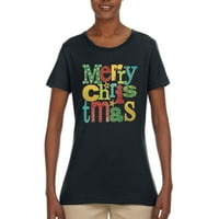 Šareni sretan božićni ukras Božićna ženska grafička majica, crna, 2xl