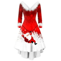 Gotyou ženska modna božićna plišana s dugim rukavima V-izrez nepravilne haljine vino m