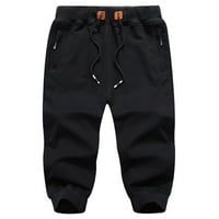 Haljine hlače za muškarce Pamuk povremeni sportovi patentni patentni pantalone s tri džepa crna