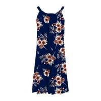 Ljetne haljine za žene tiskane okrugle dekolte za sunčanje Mini casual haljina bez rukava Blue XL