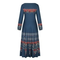 Zunfeo ženska haljina - midi haljina dugih rukava izrez proljeće Ljeto Fit & Flare haljina Vintage Labava