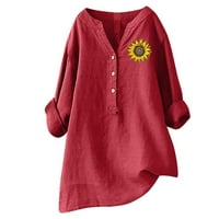 Juebong Womens dugih rukava s dugim rukavima Casual Button V majice izreza Ljeto Plus veličine Tunic