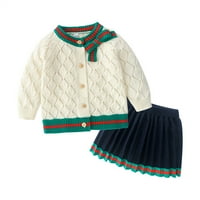 1- T Toddler Girls Outfits Sets Kids Pleted Hollow Cardigan Top + elastična nagnuta suknja Proljetna