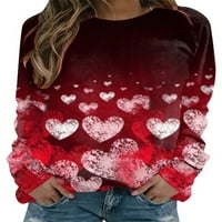Stoljeće Valentine's Womens Love Heart Casual Loose dugih rukava okruglih majica s kratkim rukavima,