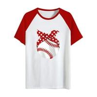 CLLIOS bejzbol mamine majice za žene uzorak kratkih rukava majica casual crew vrat ljetni gornji patchwork