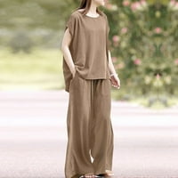 Ženska odjeća za uklanjanje ženskog ljetnog odijela modni kratki rukav puni pantalone u boji Ležerne dvodijelne hlače široke noge