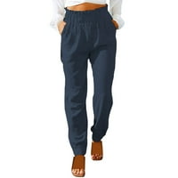 Ženske casual hlače Čvrsti pamučne pantalone sa džepom dugih hlača Ženske hlače sa džepovima široke