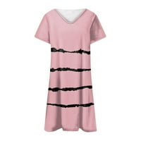 Bazyrey ljetne haljine za žene prugaste haljine ženske V-izrezom casual kratkih rukava haljina ružičasta
