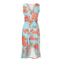 Summer Plus Veličina haljina za žene Ležerne prilike V-izrez Duljina bez rukava od ispisanog fit & Flare Haljine XL