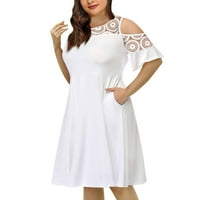 Ljetna haljina ženska modna casual puna boja plus veličina O-izrez seksi čipka s kratkim rukavima labava