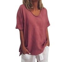 USMIXI ženske vrhove prozračne pamučne line plus veličine puloverske košulje Ljetni casual s kratkim