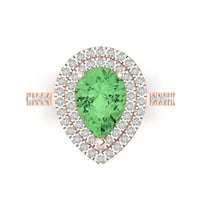 2. CT sjajan kruški izrez simulirani zeleni dijamant 14k Rose Gold Halo Solitaire sa akcentima Veličina