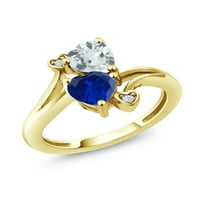 Gem Stone King 1. CT Blue Created Sapphire Sky Blue Aquamarine 10K žuti zlatni prsten