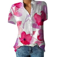 Henley casual bluza Cvjetni ljetni vrhovi kratkih rukava za žene ružičaste L
