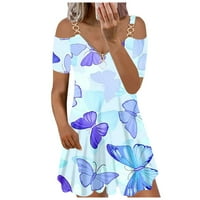 Ljetne haljine za žene Žene Modni cvijet Print Tuc haljine bez rukava Plus majica T-majica Plava L