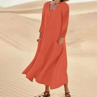 Hawoff haljina Ženska ljetna casual ravna suknja Solidna boja dugih rukava pamučna haljina s džepovima