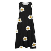 Dyegold sunčane haljine Žene Ljeto Ležerne prilike bez rukava pamuk Flowy džepni dugi maxi sandressi