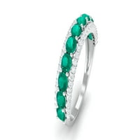 Jewels Rosec 1. CT Okrugli rez smaragd pola vječne prsten sa moissinite, smaragdno polu vječnosti za žene, zeleni smaragdni prsten, maj rođ kamen, 14k bijelo zlato, US 3,50