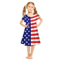 4. jula dječja dječja dječja djevojaka Dan neovisnosti Haljina modna slatka kratka rukava zvijezda prugasta