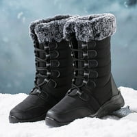 yinguo žene muškarci čizme za snijeg Okrugli prst vodena ravna potpetica topla zima čipka u gore čvrsta