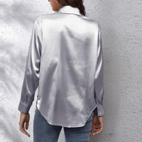 Ženski bluze Satin majica Ženska satenska imitacija svile dugih rukava Nova odjeća Ženske vrhove