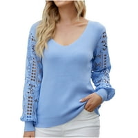 Ženska casual seksi modna dugih rukava pletena pulover Labavi čist džemper V-izrez Top bluza hot8sl448862525