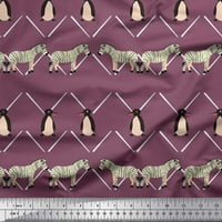 Soimoi Purple Georgette viskoza Tkanini Penguin & Stripe životinjski ispis tkanina sa dvorištem širom
