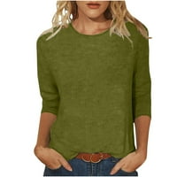 Sleeve Crew izrez Čvrsti labavi bazični bluze Žene plus vrhovi Dressy Ležerne vojske zelene veličine 4xl