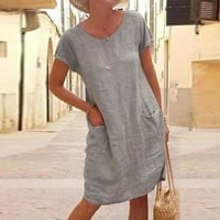 Ženska okrugla dekolte modna tiskana trajna dužina koljena Ljetna haljina kratkih rukava siva 3xl