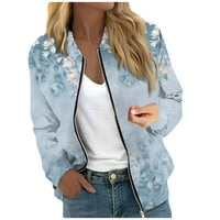GDFUN jakne za žene Dugih rukava Lagana zip usečena modna tiskana odjeća Ležerne jakne s džepovima -