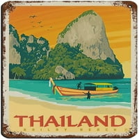 Vintage Retro World Travel Tajland Railay Beach Retro poster Metal Tin znak Chic Art Retro Željezorstvo Bojalica za boju Pećinski kafe Porodična garaža Poster Zidni ukras 8x