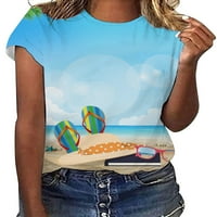 Trowalwalw Ladies Majica Plaža Print THit majica Crew Neck Ljetni vrhovi Dnevna odjeća Boemian Tunika