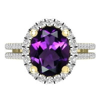DazzlingRock kolekcija 10x ovalni ametist i okrugli bijeli dijamantski halo udružni prsten za žene u