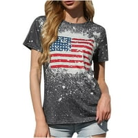 Bluze ženske četvrti jula Američka zastava Ispis Izbeljeni gornji labavi fit kratkih rukava Crewneck