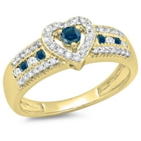 DazzlingRock kolekcija 0. Carat 10k Blue & White Diamond Bridal Srčani prsten CT, žuto zlato, veličine