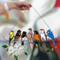 Višebojne ptice na žici s visokim obojenim pločicama s natkrivenim pleksiglasom, ukrasi serije ptica