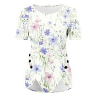 PBNBP tunike za žene labave fit dressy bluze casual vintage cvjetna pogradina kratki rukav nepravilni