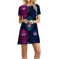 Gotyoou Ženska cvjetna turska haljina Ležerna Swing Maxi Summer Crewneck Ispisana modna mini haljina