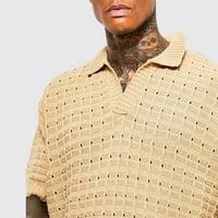 Muška košulja Muška labava pletena kratka rukava, pune boje modne, majica s V-izrezom Brown XL