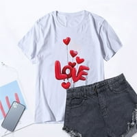 Valentinovo košulje za žene Trendy grafički tee srca Ispis sa kratkim rukavima posade bijeli l