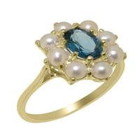 Britanci napravio 9k žuto zlato prirodni London Blue Topaz i kultivirani biserni ženski Obećani prsten