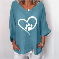 TOQOT košulje s dugim rukavima za žene - tuničke bluze pamuk posteljina otisnuta ležerna V-izrez Žene