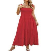 Prednjeg swalk Ženske haljine bez rukava Maxi haljine polka dot ljeto plaža sandress odmor seksi kvadratni vrat crveni l