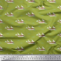 Soimoi Zeleni pamučni voile Tkanini valovi i brod Nautički dekor Tkaninski odštampano dvorište široko