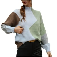 Ženske modne duge rukave u boji okruglih vrata koji odgovara labavim vrhovima bluza pleteni džemper vitki tunik Dressy džemper Trendi duksevi puloveri