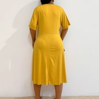 Proljetne haljine za žene Čvrsta boja Veliki okrugli vrat kratkih rukava velika ljuljačka suknja čvrsta