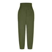 Xihbxyly posteljine za žene Ženske hlače Pamučne posteljine duge lounge hlače navlaka navlaka elastične strugove hlače casual pantalone sa džepovima, vojska zelene ponude dnevne ponude u XXL-u # 3