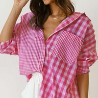 Pad dugih rukava za žene ženske modne oblikovanje košulja TISCH PRINT LATTICE rukav majica bluza Pink L