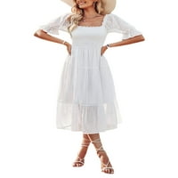 Imcute ženska ljetna haljina kratki puff rukav kvadratni vrat, švicarska haljina bez nareza