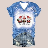 Daqianske košulje za žene Božićna modna žena kauzalna bluza za ispis V-izreza kratki rukav majica za
